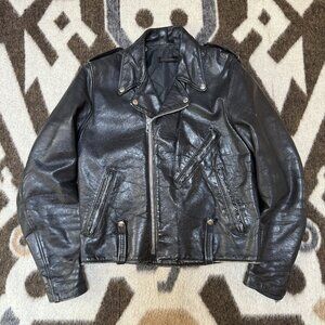 Vintage 1950's Heavyweight Black Leather Motorcycle Jacket Medium (M)